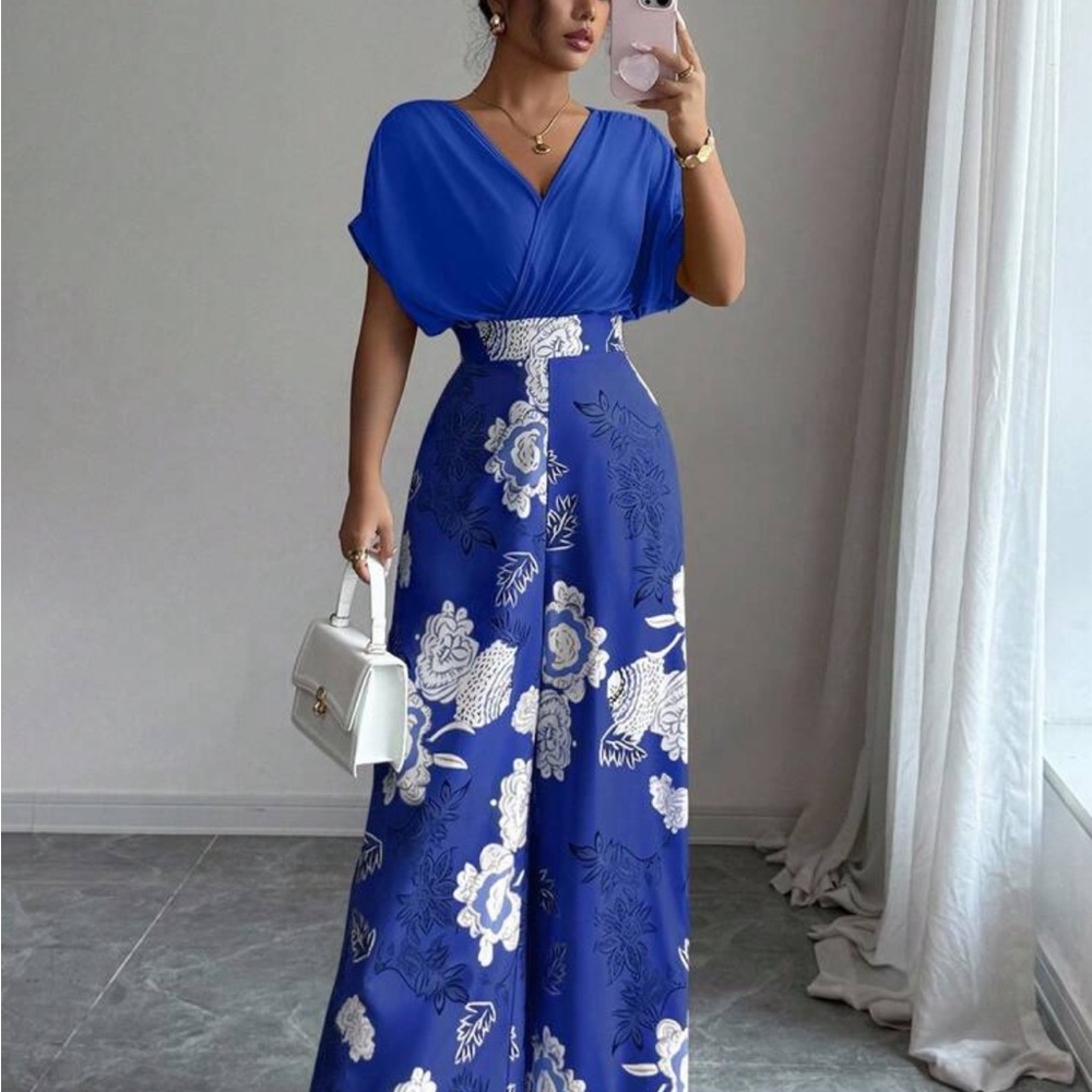 Elegant Blue Floral Jumpsuit